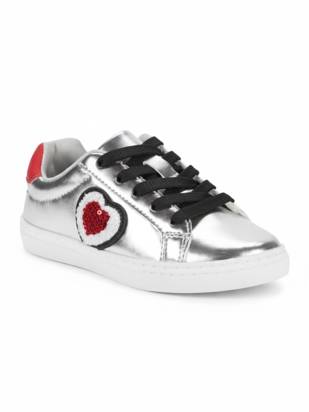 Hoo Shoes Metallic Silver Red Patch Heart Sneakers Girls Size 11 Lace-Up